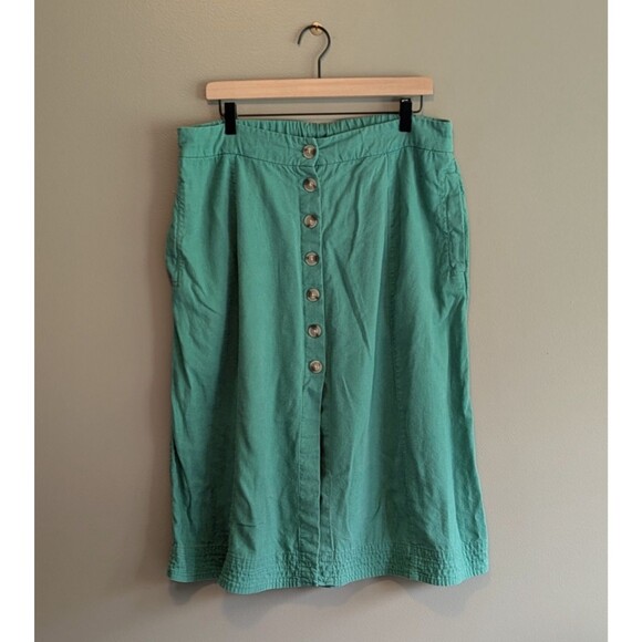 Universal Thread Dresses & Skirts - Universal Thread Womens XL Skirt Midi Button Down Green Linen Blend Boho Summer
